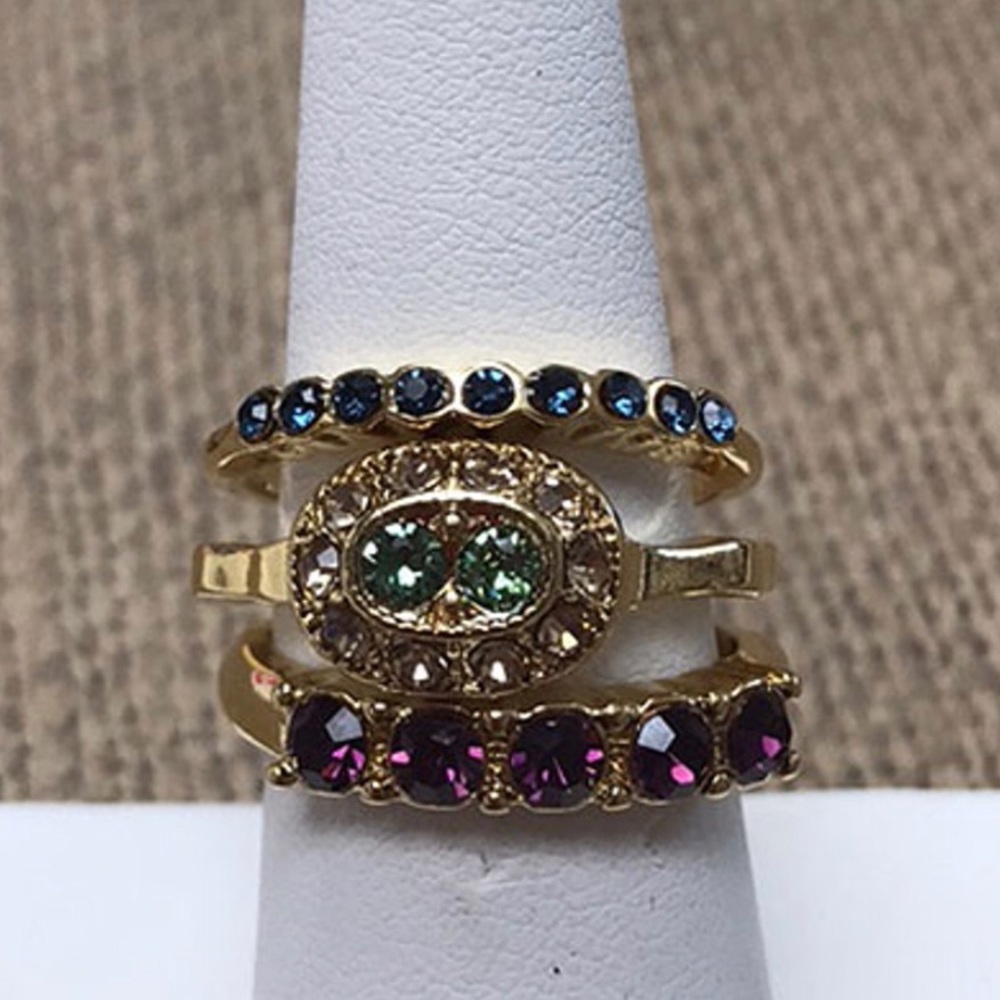 Jewel Tone Crystal Stackable Ring Set of 3, sz 7 only